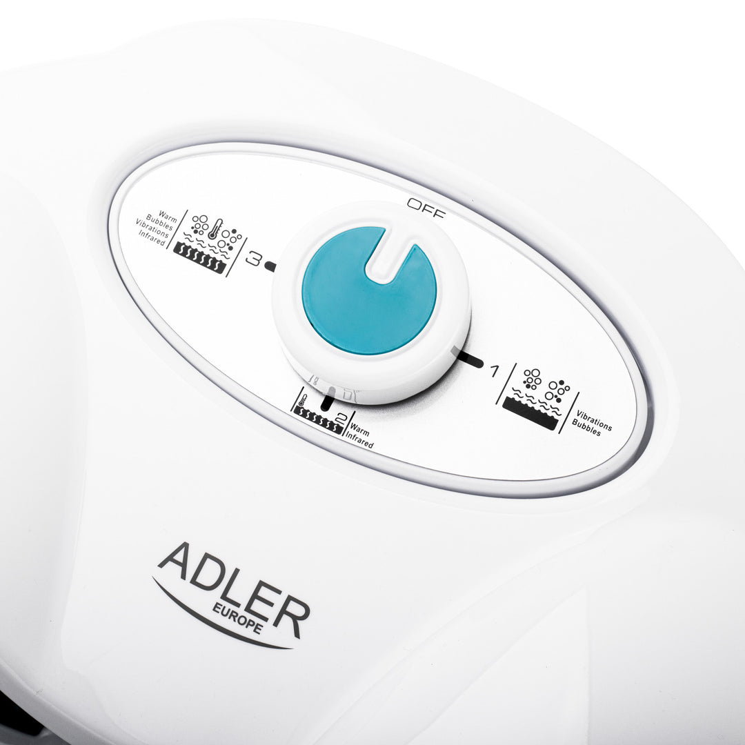 Aparat de masaj pentru picioare Adler, masaj cu bule, vibrații și căldură, infraroșu, 4 role + 3 capete de masaj, AD 2167 White