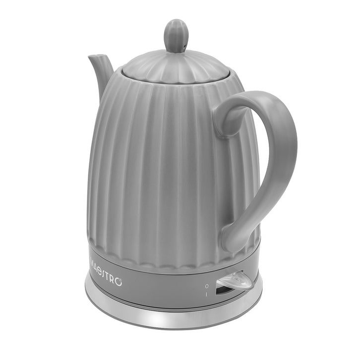 Ceainic electric din ceramică Maestro, culoare gri, putere 1500 W, capacitate 1,5 l, soclu rotativ, indicator de nivel al apei, cablu de alimentare de 65 cm, MR-077