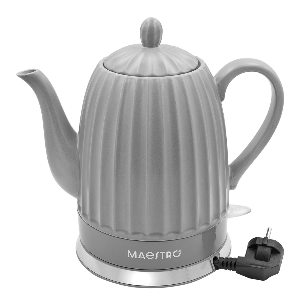 Ceainic electric din ceramică Maestro, culoare gri, putere 1500 W, capacitate 1,5 l, soclu rotativ, indicator de nivel al apei, cablu de alimentare de 65 cm, MR-077