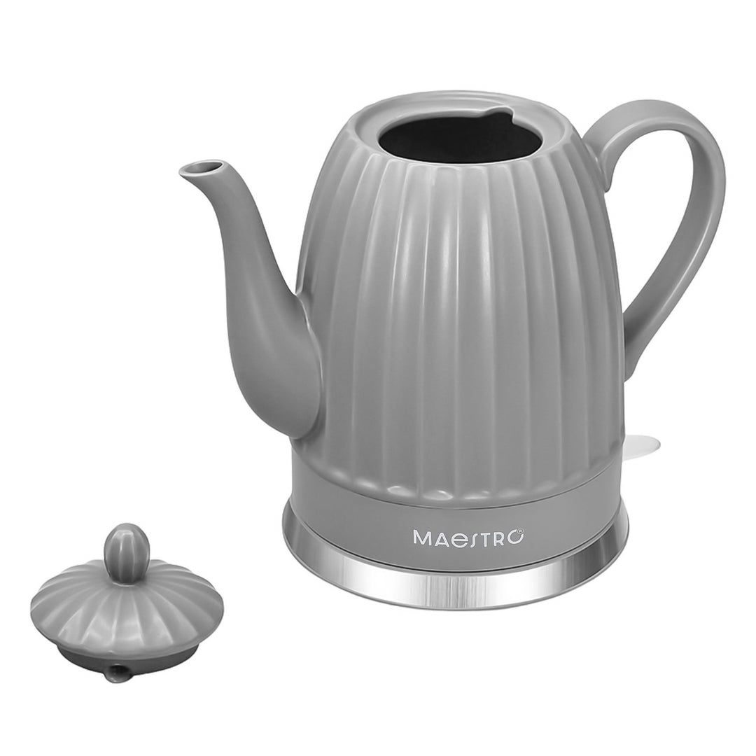 Ceainic electric din ceramică Maestro, culoare gri, putere 1500 W, capacitate 1,5 l, soclu rotativ, indicator de nivel al apei, cablu de alimentare de 65 cm, MR-077