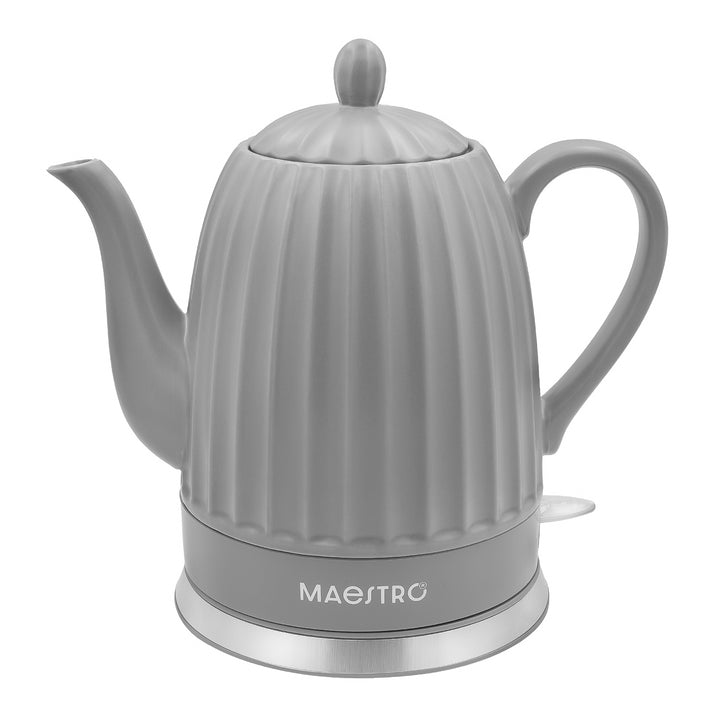 Ceainic electric din ceramică Maestro, culoare gri, putere 1500 W, capacitate 1,5 l, soclu rotativ, indicator de nivel al apei, cablu de alimentare de 65 cm, MR-077