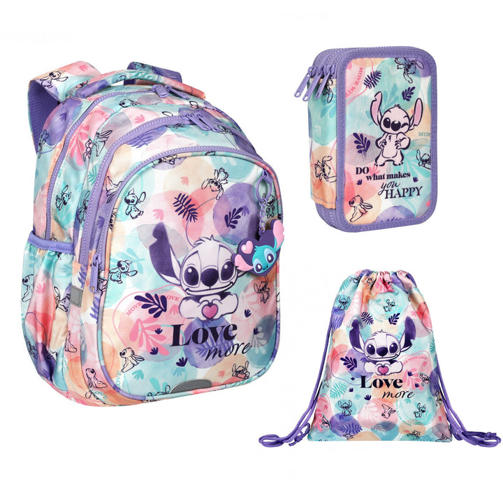 Setul școlar Stitch Coolpack, rucsac cu două compartimente Jerry (15"), penar Jumper 3 și sac sport pentru încălțăminte