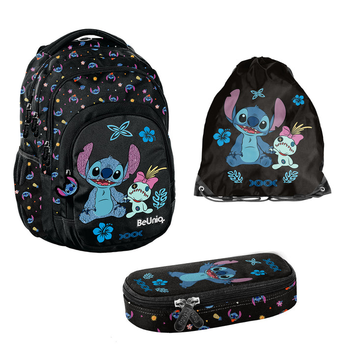 Set școlar Stitch Paso, rucsac cu trei compartimente, buzunar pentru laptop și fund întărit, penar cu benzi elastice pentru rechizite, sac pentru pantofi care poate fi purtat pe spate, DS26MM