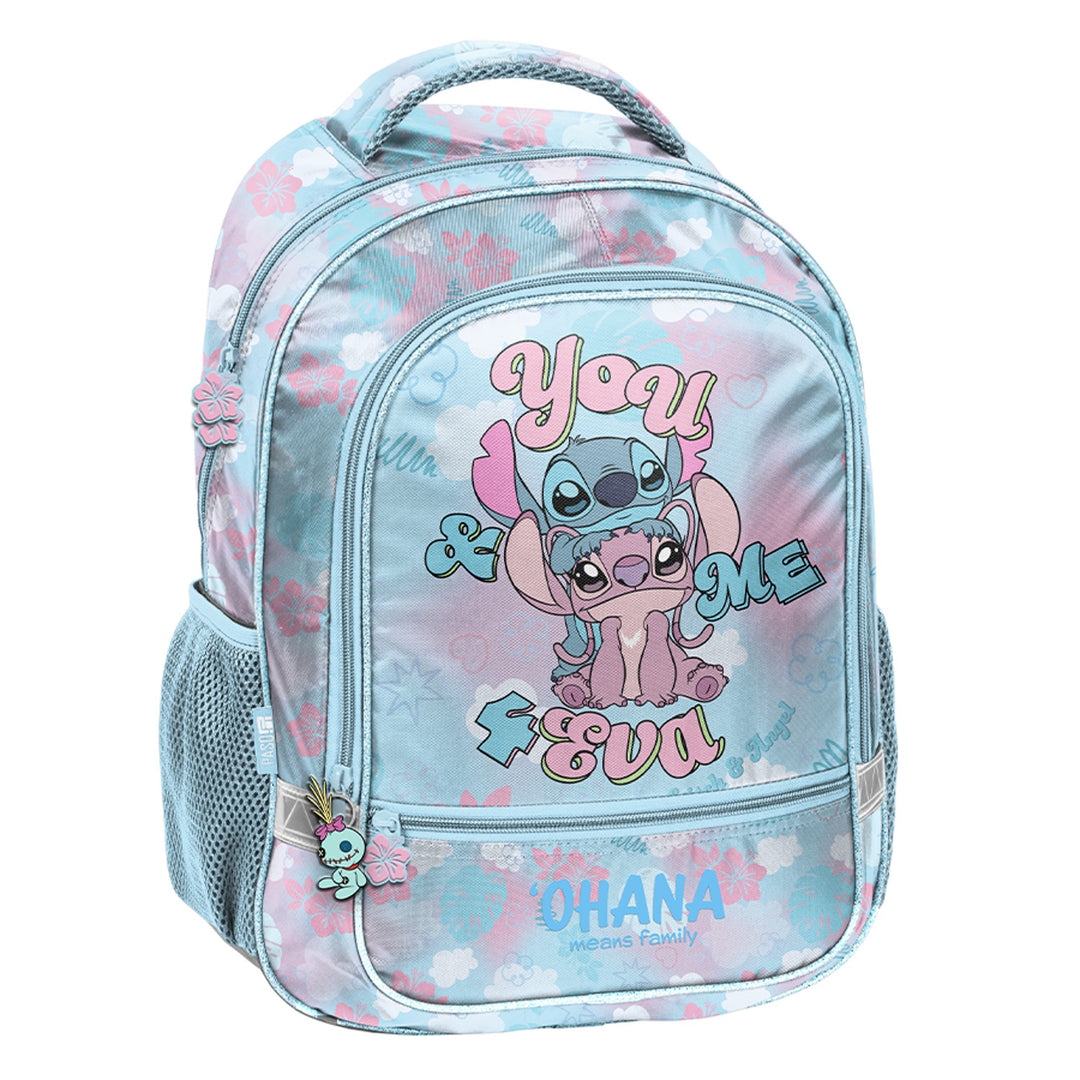 Set școlar Stitch Paso, rucsac cu două compartimente, elemente reflectorizante și spate întărit, penar fără conținut, dar cu buzunare pentru rechizite, sac pentru pantofi care poate fi purtat pe spate, DS26WW