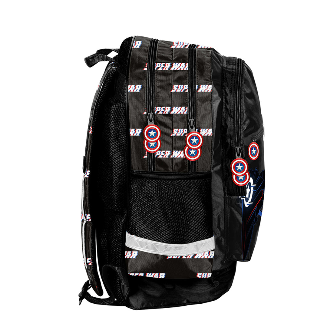 Set școlar Captain America Paso, rucsac cu două compartimente, elemente reflectorizante și spate întărit, penar fără conținut, dar cu buzunare pentru instrumente, sac pentru pantofi care poate fi purtat pe spate, AV26KK