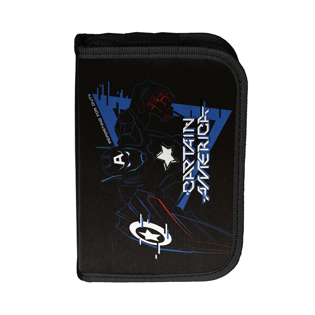 Set școlar Captain America Paso, rucsac cu două compartimente, elemente reflectorizante și spate întărit, penar fără conținut, dar cu buzunare pentru instrumente, sac pentru pantofi care poate fi purtat pe spate, AV26KK