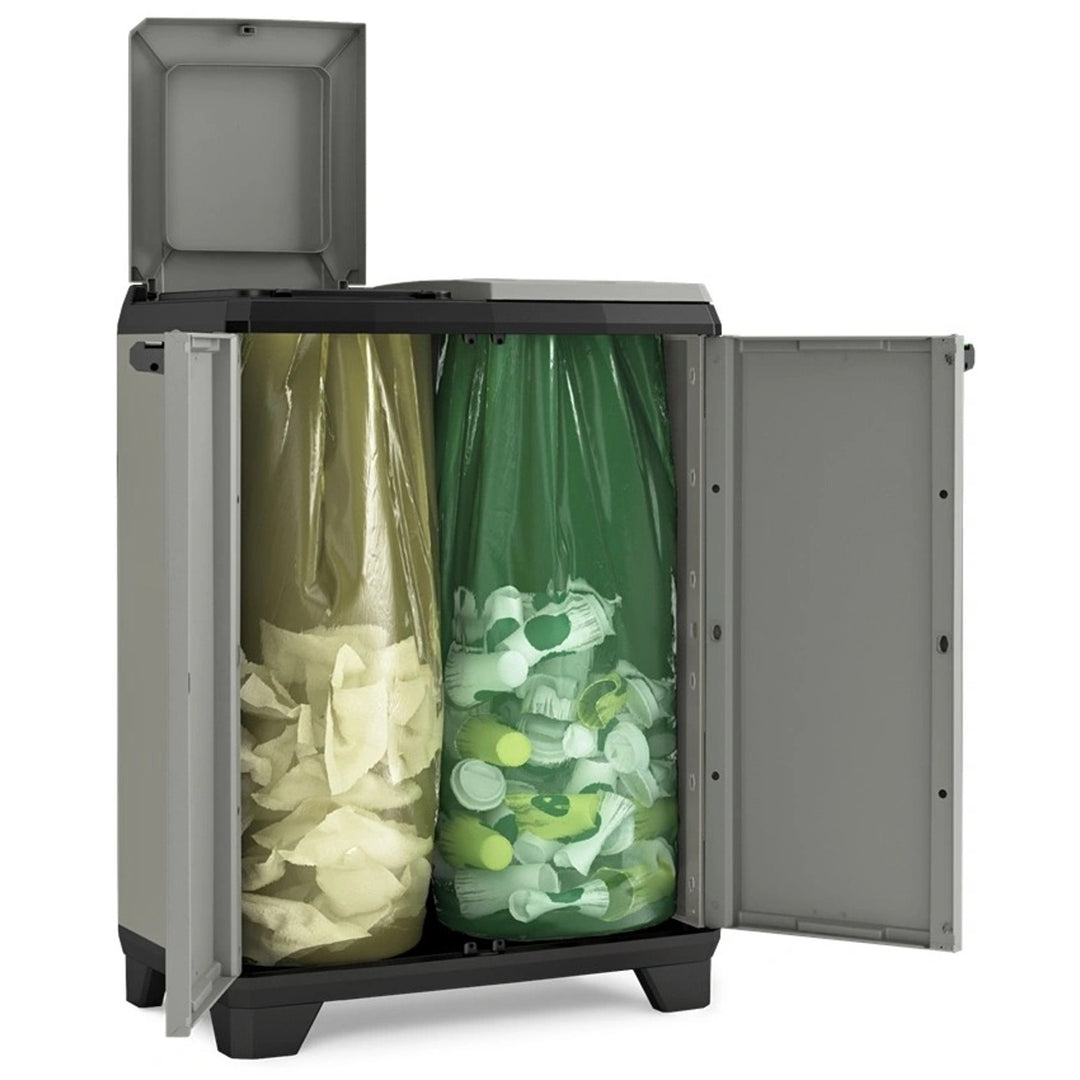 Dulap pentru sortarea deșeurilor Keter Planet, capacitate 2x110 l, culoare gri, 68x39x92 cm, 246640