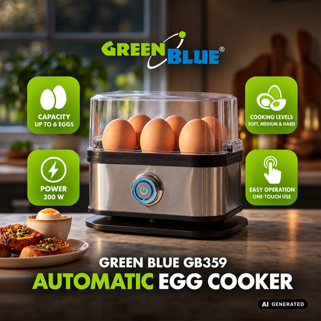 Aparat automat de fiert ouă GreenBlue, putere 200 W, până la 6 ouă, măsură, 220-240 V~, 50/60 Hz, GB359