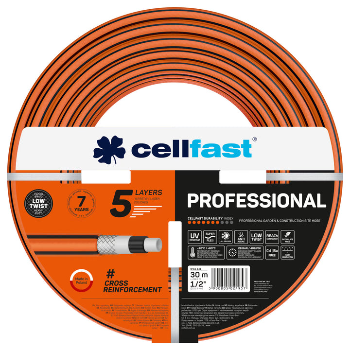Furtun de grădină Cellfast Professional, diametru 1/2 inch, lungime 30 m, 5 straturi