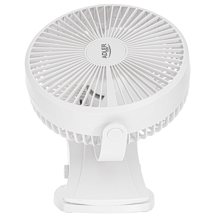 Ventilator de birou cu clemă, alimentat cu baterie, 15,5 cm, rotire la 360°, USB-C, Adler