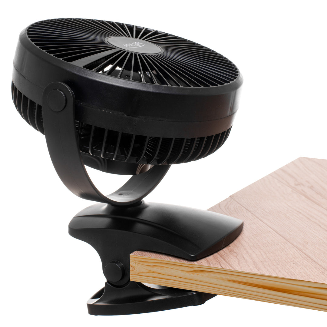 Ventilator de birou cu clemă, alimentat cu baterie, 15,5 cm, rotire la 360°, USB-C, Adler