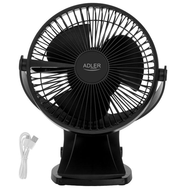 Ventilator de birou cu clemă, alimentat cu baterie, 15,5 cm, rotire la 360°, USB-C, Adler