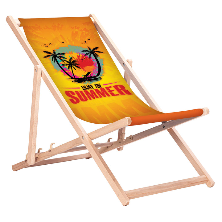 Șezlong clasic din lemn de fag GreenBlue GB183, cu imprimeu „Enjoy The Summer”