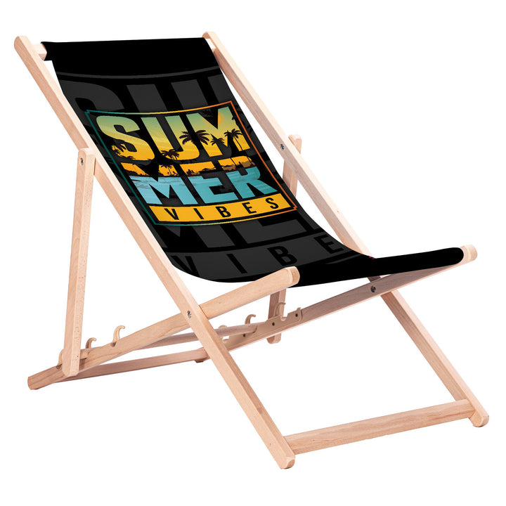 Șezlong clasic din lemn de fag GreenBlue GB183, model cu imprimeu „Summer Vibes”