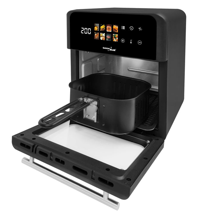 Friteuză fără ulei AIR FRYER GreenBlue, putere 1800 W, capacitate 10 l, 8 programe, accesorii, cronometru, GB950 + termometru/sondă pentru alimente, GreenBlue GB178
