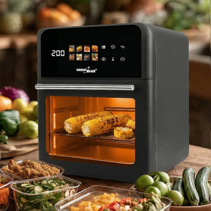 Friteuză fără ulei AIR FRYER GreenBlue, putere 1800 W, capacitate 10 l, 8 programe, accesorii, cronometru, GB950 + termometru/sondă pentru alimente, GreenBlue GB178