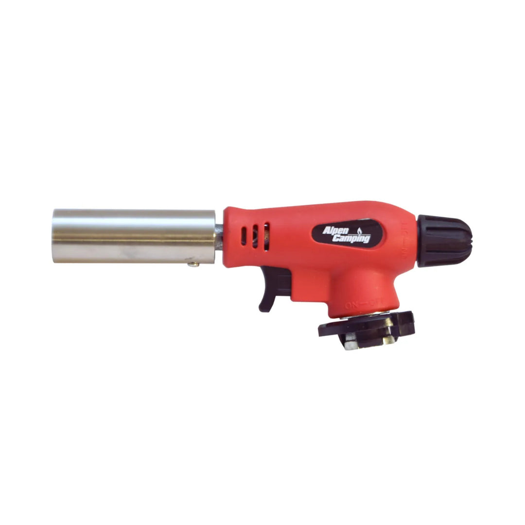 Arzător cu cartușe Alpen Camping, unghi de acțiune de 360°, temperatura flăcării 1300 °C, aprindere piezoelectrică, OLIMP + 4 cartușe de gaz de 227 g GreenBlue. Certificat: Pi 0875, conform standardului EN417
