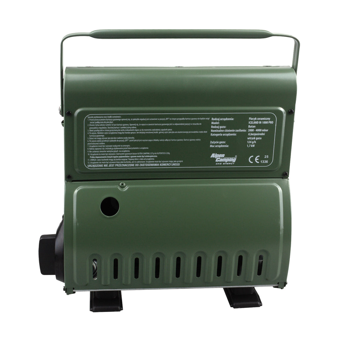 Aragaz portabil Alpen Camping, 2 în 1, consum de gaz 124 g/h, aprindere piezoelectrică, ICELAND IK-1000 PRO+ 4 cartușe de gaz de 227 g GreenBlue. Certificat: Pi 0875, conform standardului EN417