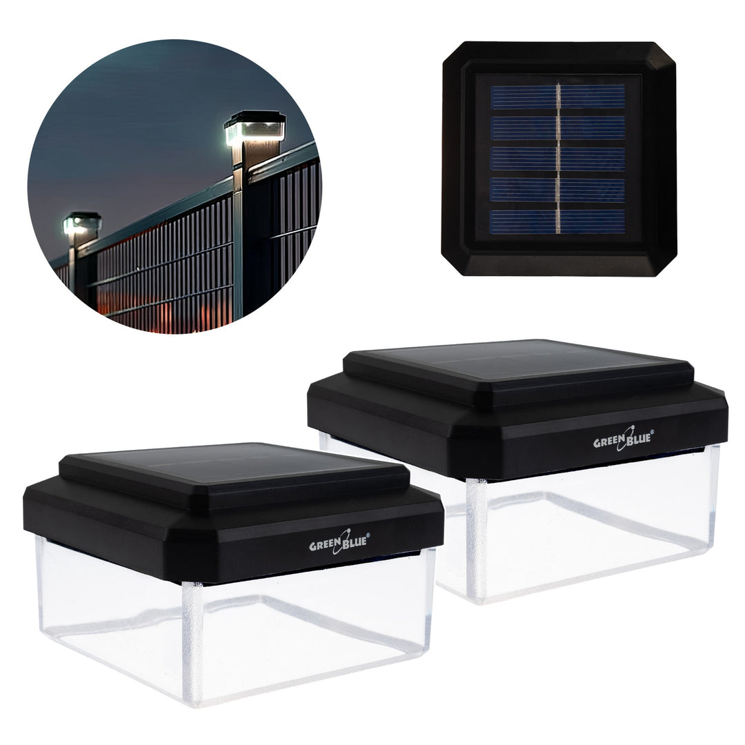 Lampă solară cu LED pentru stâlp GreenBlue, 80x80 mm, capac în formă de plic, 3200 K, GB127 WW, 2 bucăți