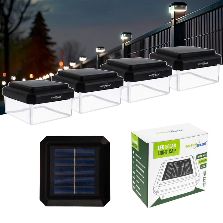 Lampă solară cu LED pentru stâlp GreenBlue, 80x80 mm, capac în formă de plic, 3200 K, GB127 WW, 4 bucăți