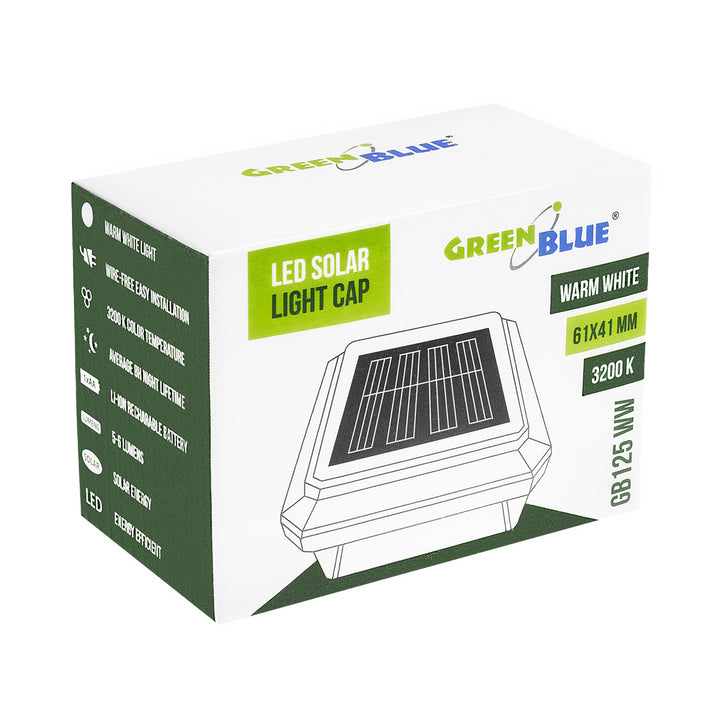Lampă solară cu LED pentru stâlp GreenBlue, 60x40 mm, capac în formă de plic, 3200 K, GB125 WW, 4 bucăți