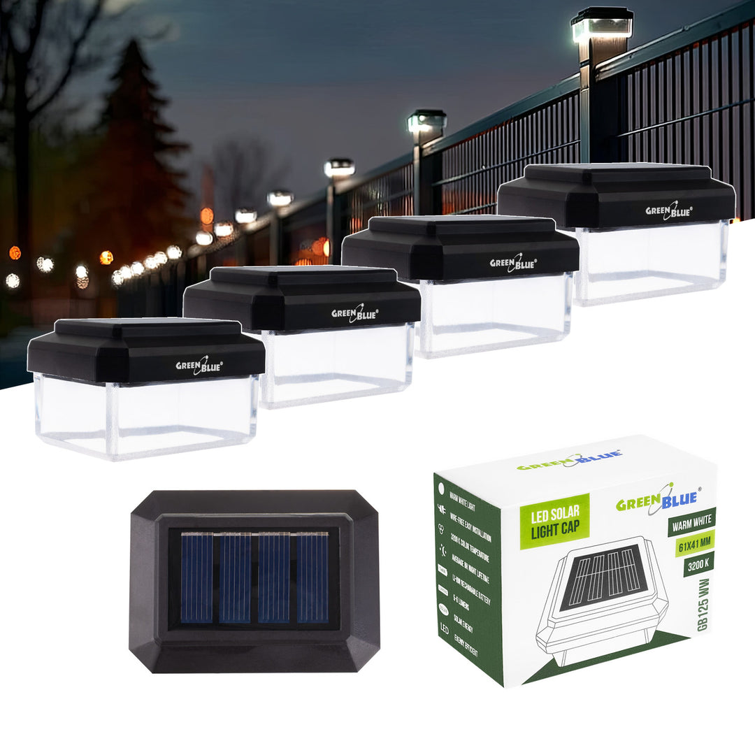 Lampă solară cu LED pentru stâlp GreenBlue, 60x40 mm, capac în formă de plic, 3200 K, GB125 WW, 4 bucăți