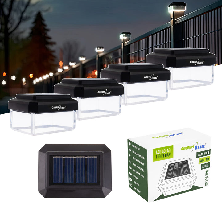 Lampă solară cu LED pentru stâlp GreenBlue, 60x40 mm, capac în formă de plic, 3200 K, GB125 WW, 4 bucăți