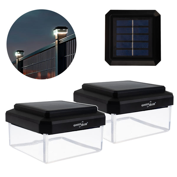 Lampă solară cu LED pentru stâlp GreenBlue, 100x100 mm, capac în formă de plic, 3200 K, GB128 WW, 2 bucăți
