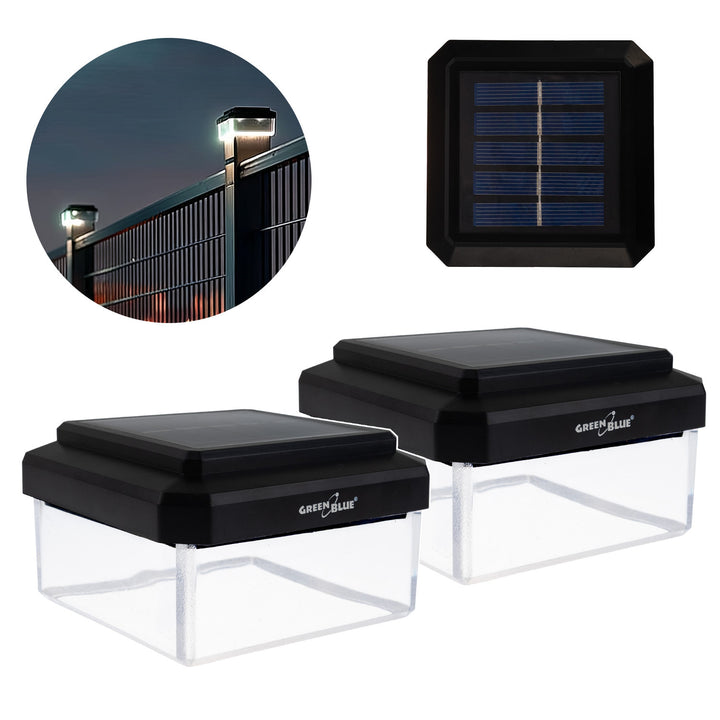 Lampă solară cu LED pentru stâlp GreenBlue, 100x100 mm, capac în formă de plic, 3200 K, GB128 WW, 2 bucăți
