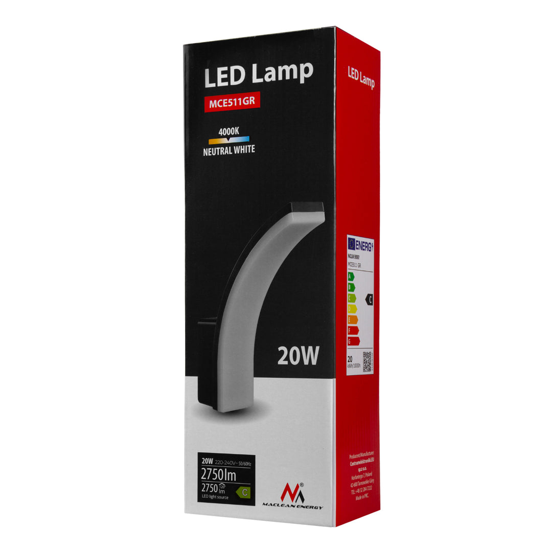 Lampă LED Maclean, culoare gri, 20 W, IP65, 2750 lm, lumină albă neutră (4000 K) MCE511 GR, 2 bucăți