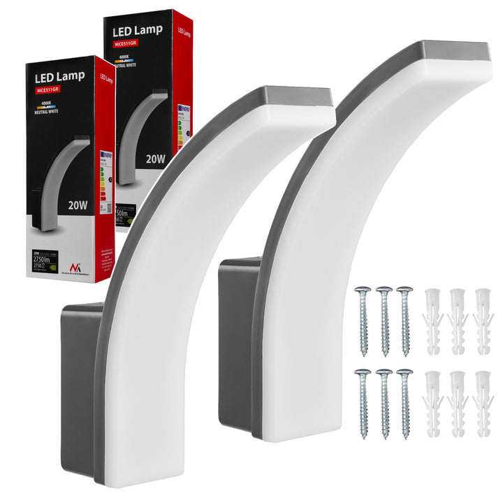 Lampă LED Maclean, culoare gri, 20 W, IP65, 2750 lm, lumină albă neutră (4000 K) MCE511 GR, 2 bucăți