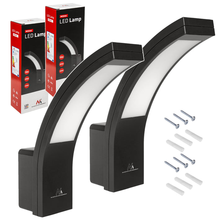 Lampă LED pentru fațadă Maclean, 800 lm, IP54, 10 W, culoare alb natural (4000 K), culoare negru, MCE343 B, 2 bucăți