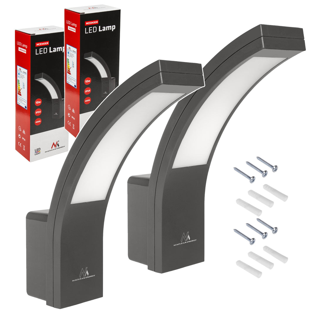 Lampă LED pentru fațadă Maclean, 800 lm, 10 W, culoare luminoasă alb natural (4000 K), culoare gri, MCE343 GR, 2 bucăți