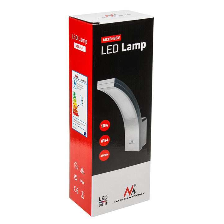 Lampă LED pentru fațadă Maclean, 800 lm, IP54, 10 W, lumină albă naturală (4000 K), culoare argintie, MCE343 SV, 2 bucăți