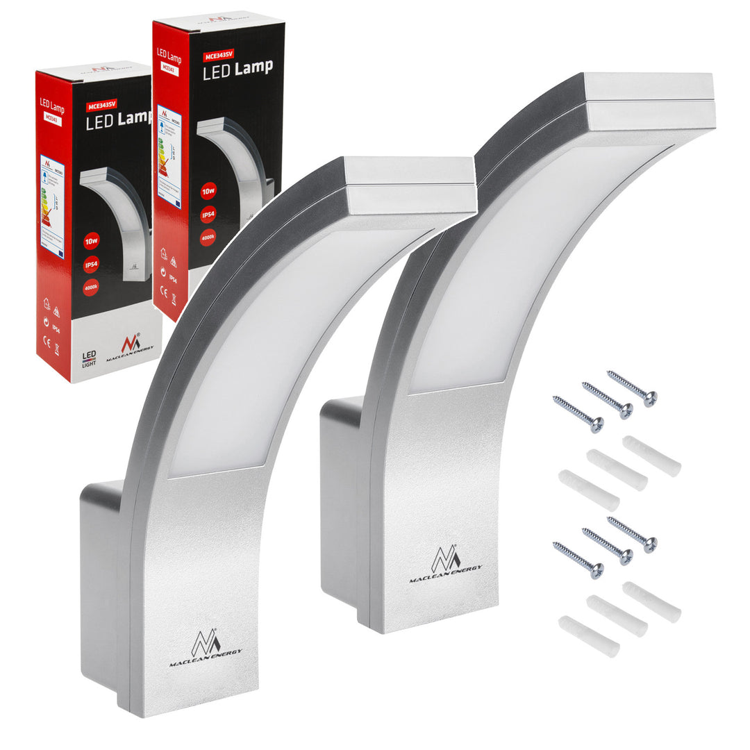 Lampă LED pentru fațadă Maclean, 800 lm, IP54, 10 W, lumină albă naturală (4000 K), culoare argintie, MCE343 SV, 2 bucăți
