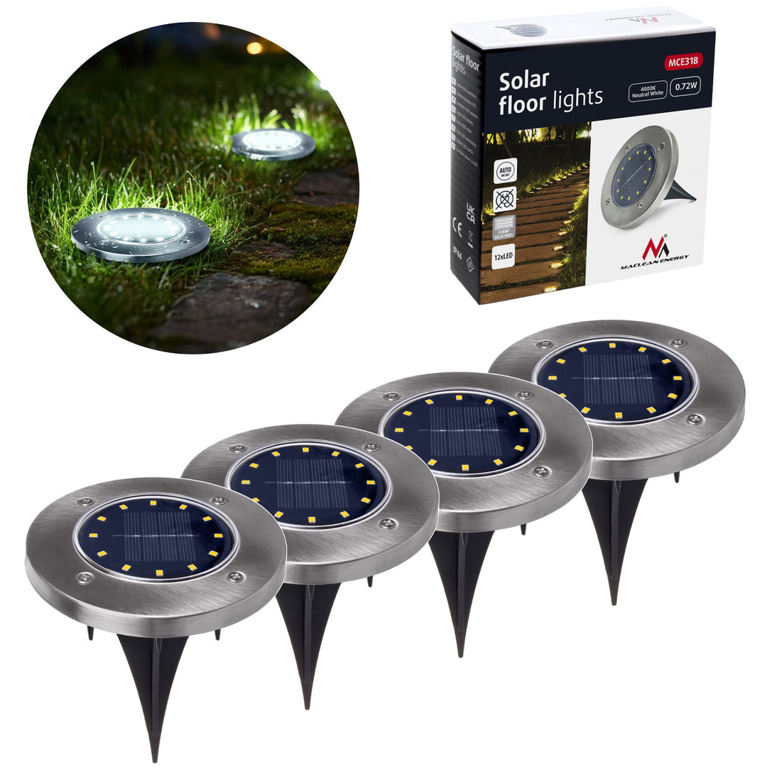 Lampă solară de grădină cu senzor de mișcare LED Maclean IP44, 12 LED-uri SMD, 4000K, Ni-MH 600 mAh, 0,7 W, MCE318, 4 bucăți