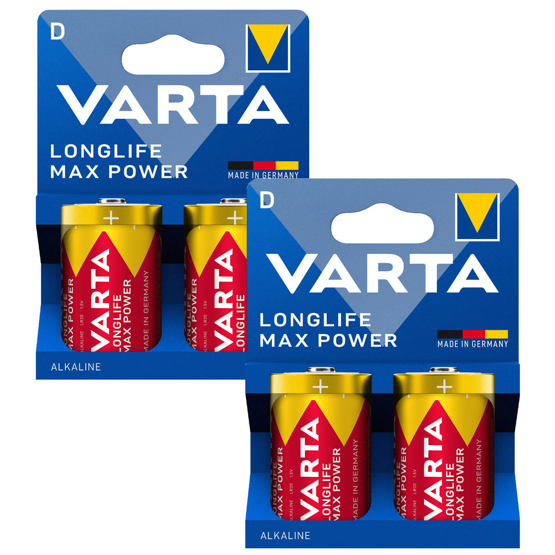 4 baterii alcaline R-20 R20 D de 1,5 V Varta Longlife Max Power