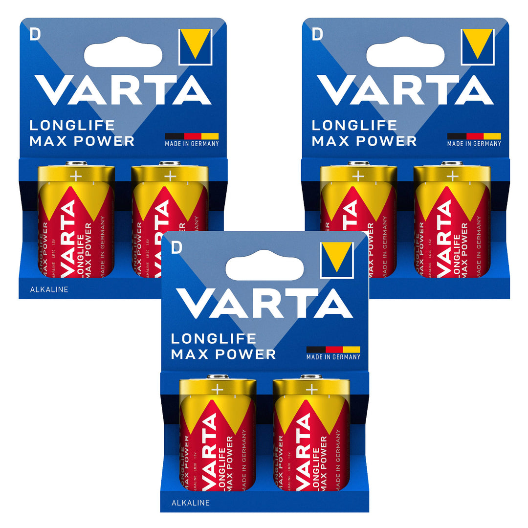 6 baterii alcaline R-20 R20 D de 1,5 V Varta Longlife Max Power
