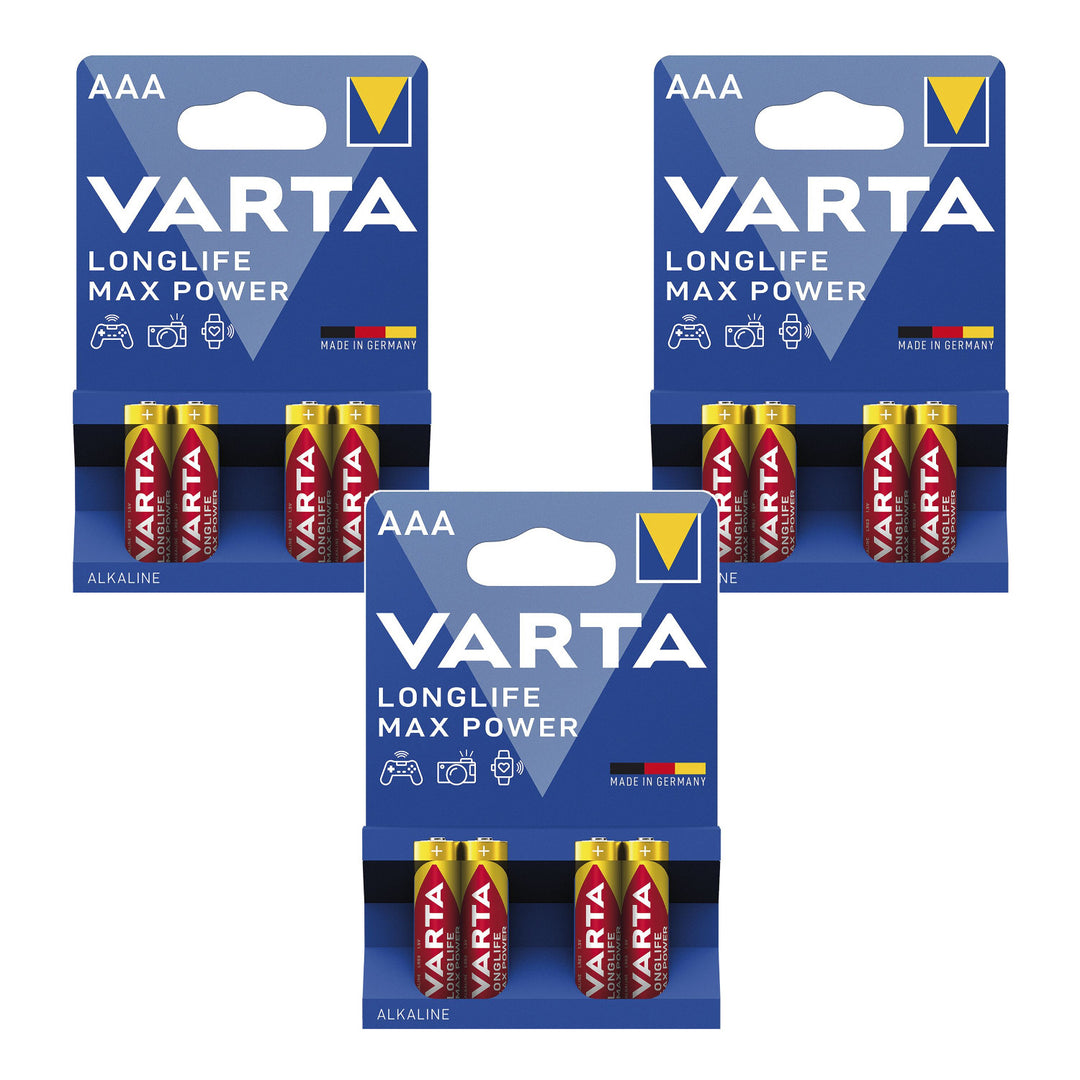 12 baterii R-03 R03 AAA de 1,5 V alcaline Varta Longlife Max Power