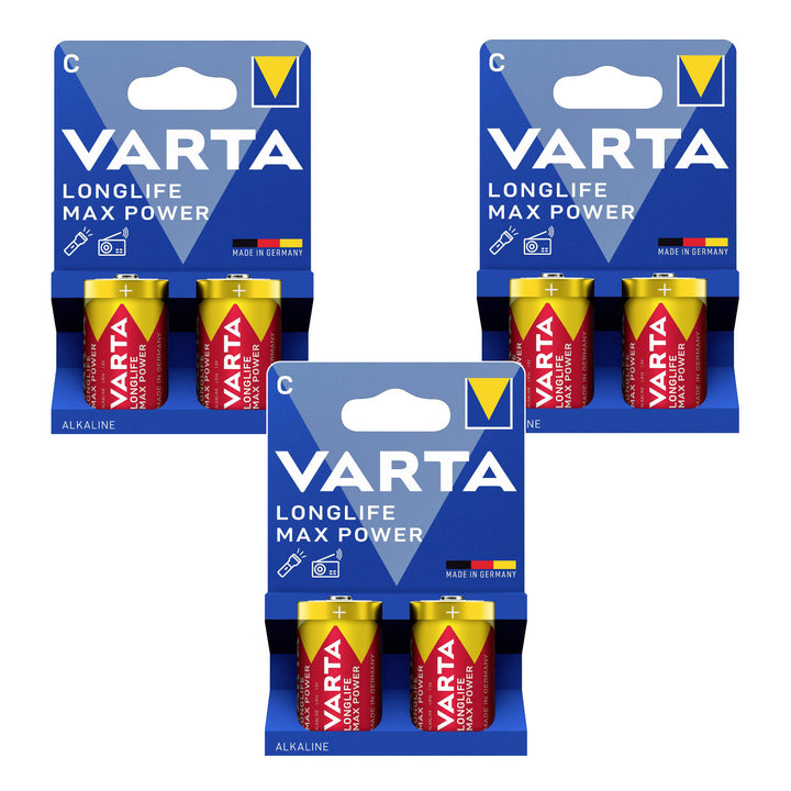 6 baterii alcaline R-14 R14 C de 1,5 V Varta Longlife Max Power