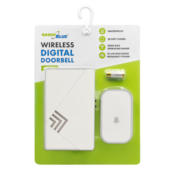 Sonerie fără fir GreenBlue, 38 de melodii, 90 dB, albă, rază de acțiune de până la 200 m, GB237 W
