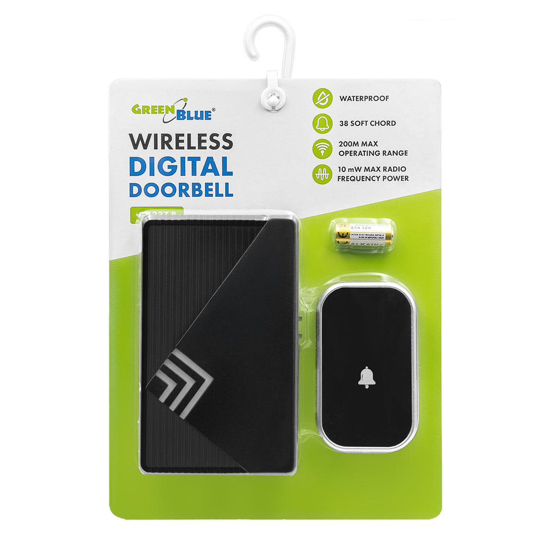 Sonerie fără fir GreenBlue, 38 de melodii, 90 dB, negru, rază de acțiune de până la 200 m, GB237 B