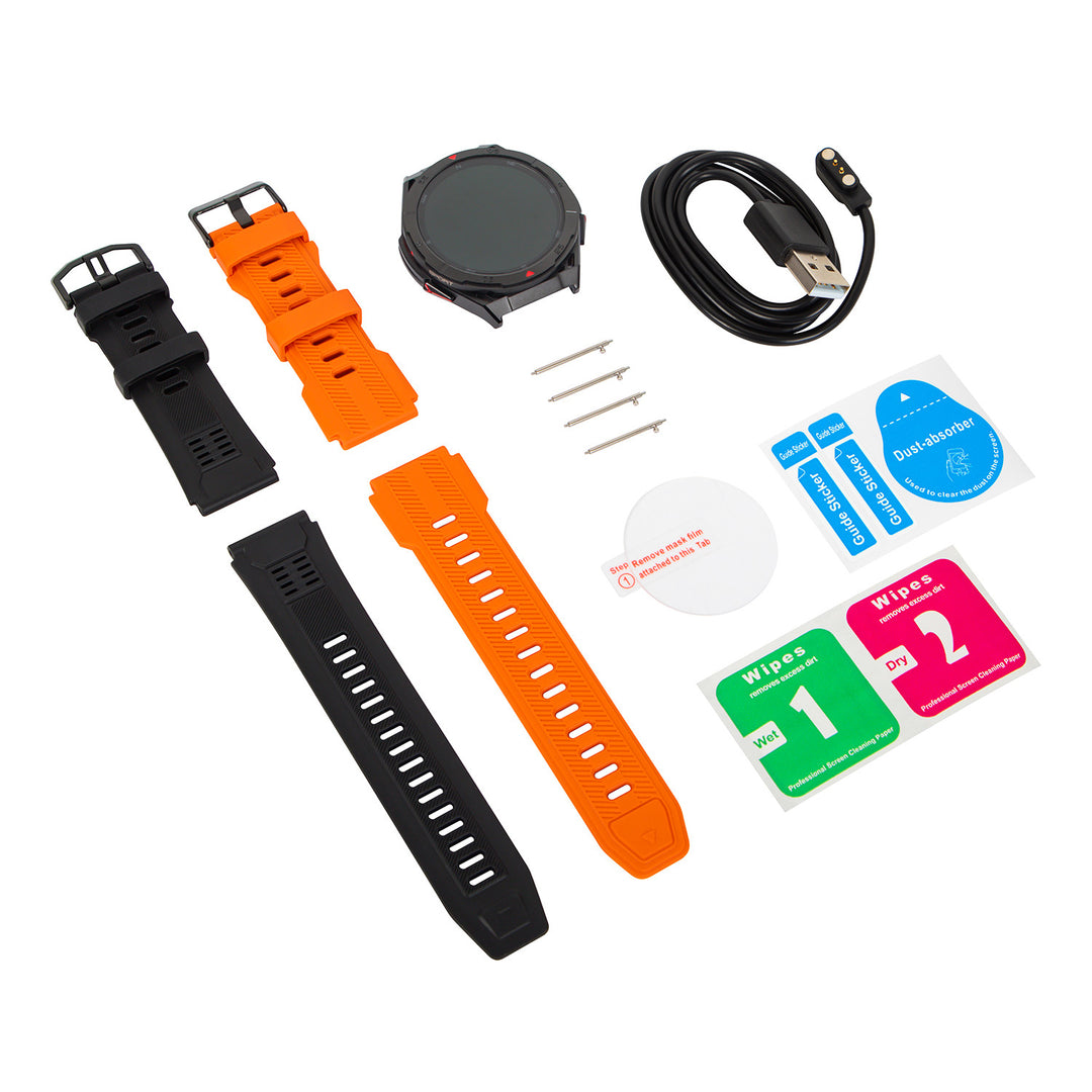 Ceas inteligent BLOW X14 Pro, ecran AMOLED de 1,43", baterie de 490 mAh, GPS, 4 GB RAM și 256 MB memorie, funcții de monitorizare a sănătății, 2 culori de curea, 89-016#