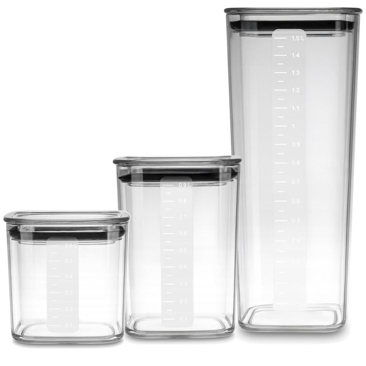 Recipiente de bucătărie Practic, pentru produse vrac, capacitate 0,6 l, 0,9 l, 1,5 l, cu capace prevăzute cu garnitură,