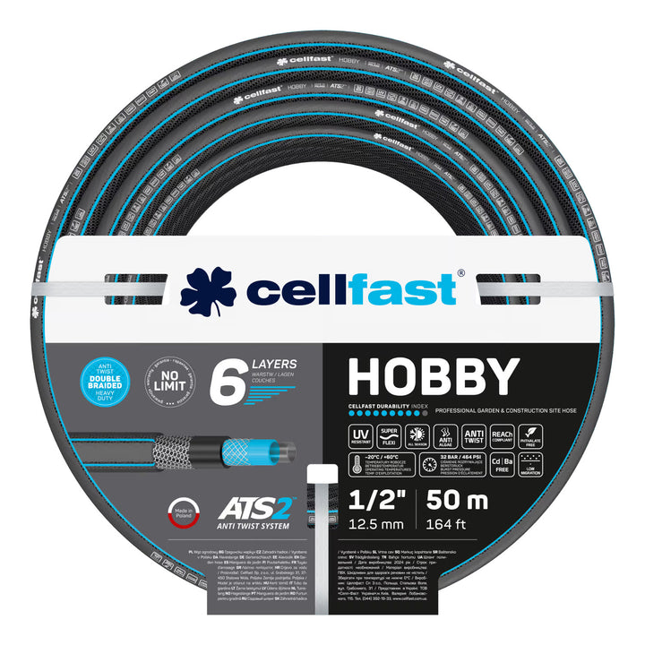 Cărucior pentru furtun Cellfast Aluplus 1/2" 60 m + furtun de grădină Cellfast Hobby ATS2 1/2" 50 m