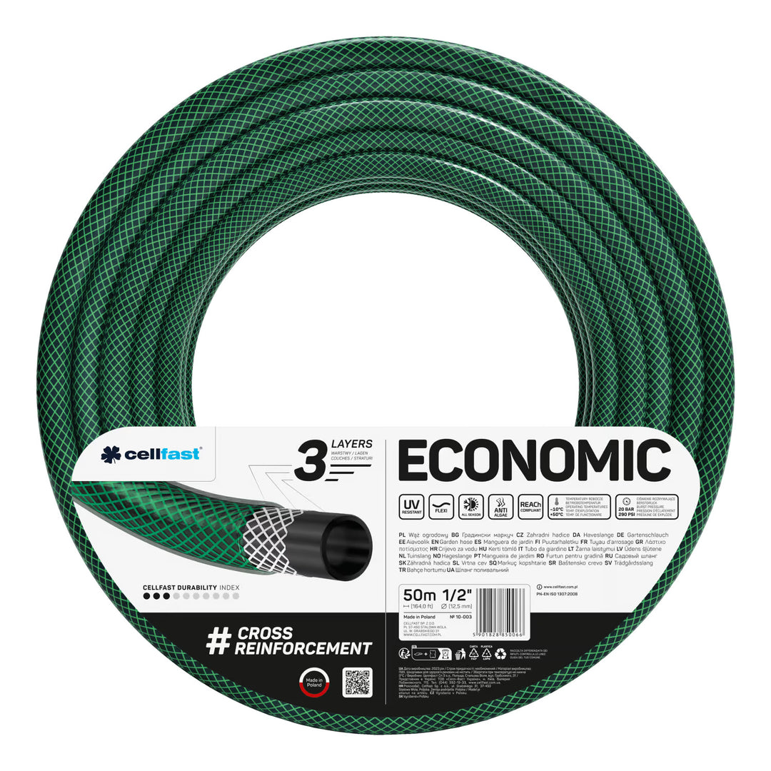 Cărucior pentru furtun Cellfast Aluplus 1/2" 60 m + furtun de grădină Cellfast Economic 1/2" 50 m