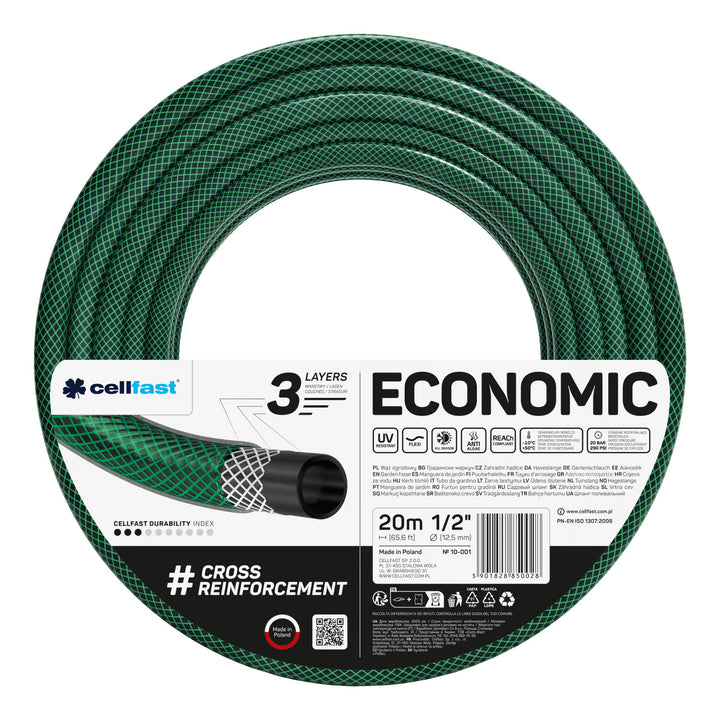 Cărucior pentru furtun Cellfast Aluplus 1/2" 60 m + furtun de grădină Cellfast Economic 1/2" 20 m + set cu aspersor drept Cellfast Basic 1/2"