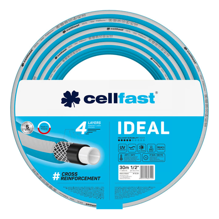 Cărucior pentru furtun Cellfast Aluplus 1/2" 60 m + Furtun de grădină Cellfast IDEAL 1/2" 30 m + Set cu aspersor drept Cellfast Basic 1/2"
