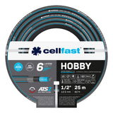 Furtun de grădină Cellfast Hobby ATS2 1/2" 25 m + suport pentru furtun Cellfast gri + set cu aspersor drept Cellfast Basic 1/2"