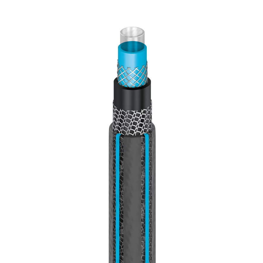 Furtun de grădină Cellfast Hobby ATS2 1/2" 25 m + suport pentru furtun Cellfast gri + set cu aspersor drept Cellfast Basic 1/2"